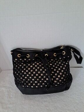 Marta Ponti Black Woven Drawstring Shoulder Bag